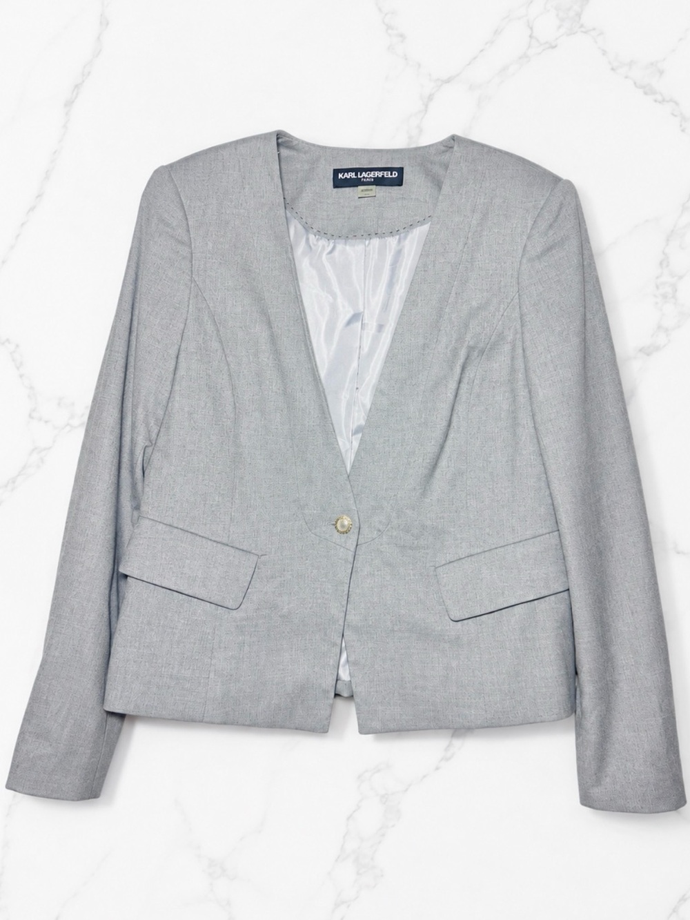 Karl Lagerfeld Light Gray Tailored Single-Button Blazer
